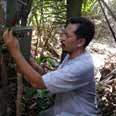 חוקר מתקין מצלמה ביער. צילום: WWF - Canon