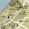מפת ההתיישבות היהודית ברצועת עזה עד להתנתקות (אוגוסט 2005)