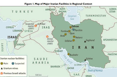 מפת הכורים הגרעיניים באיראן. גבול אזרבייג'ן מצפון-מערב