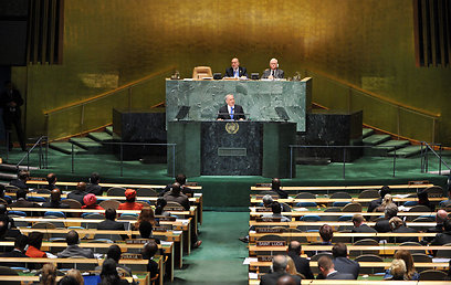 "קו אדום ייתן זמן לעוד דיפלומטיה". נתניהו בעצרת האו"ם (צילום: EPA)