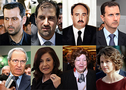 בשורה העליונה: אסד והתומכים - גזאלי, מחלוף ואחיו מאהר אסד. בשורה התחתונה - האשה הנאמנה והמתנגדים - אל-עטר, שעבאן וא-שרע (צילום: AFP, AP)