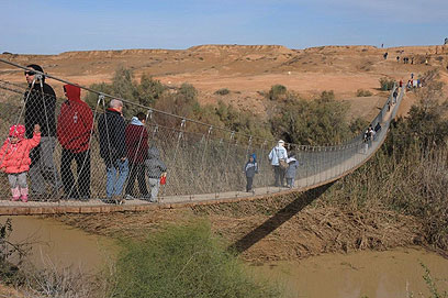מטיילים רבים בגשר החבלים  (צילום: הרצל יוסף)