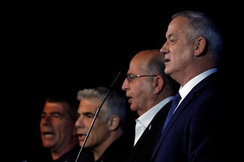 L-R: Blue & White's Gabi Ashkenazi, Yair Lapid, Moshe Ya'alon and Benny Gantz after the exit polls were released on Election Day, march 2, 2020  (Photo: Reuters)